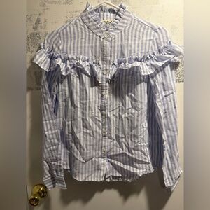 Listicle Blue and White Striped Ruffle Shirt